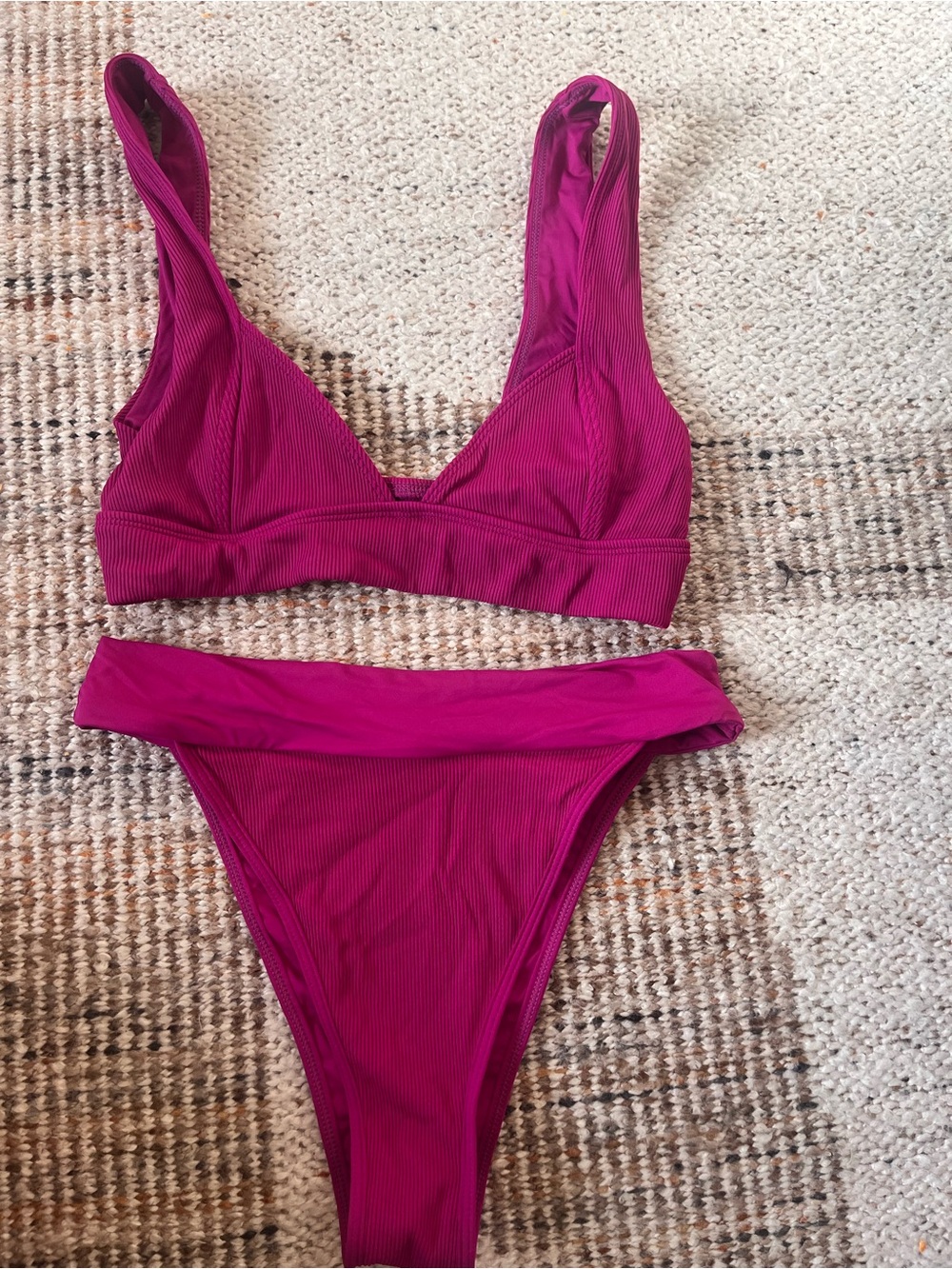 l*space Magenta Ribbed Bikini Set